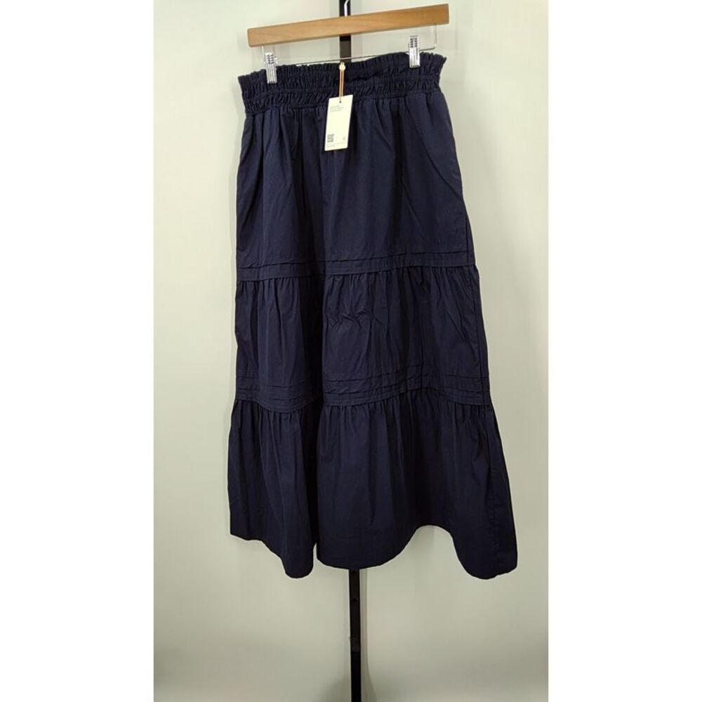 Quince Women 100% Organic Cotton Poplin Tiered Maxi Skirt Blue M